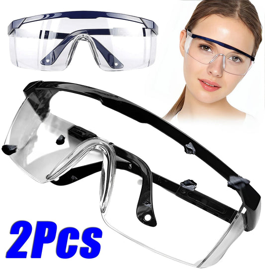 Black anti-splash safety glasses with protective lenses for lab work, industrial use, wind, dust, and cycling protection.