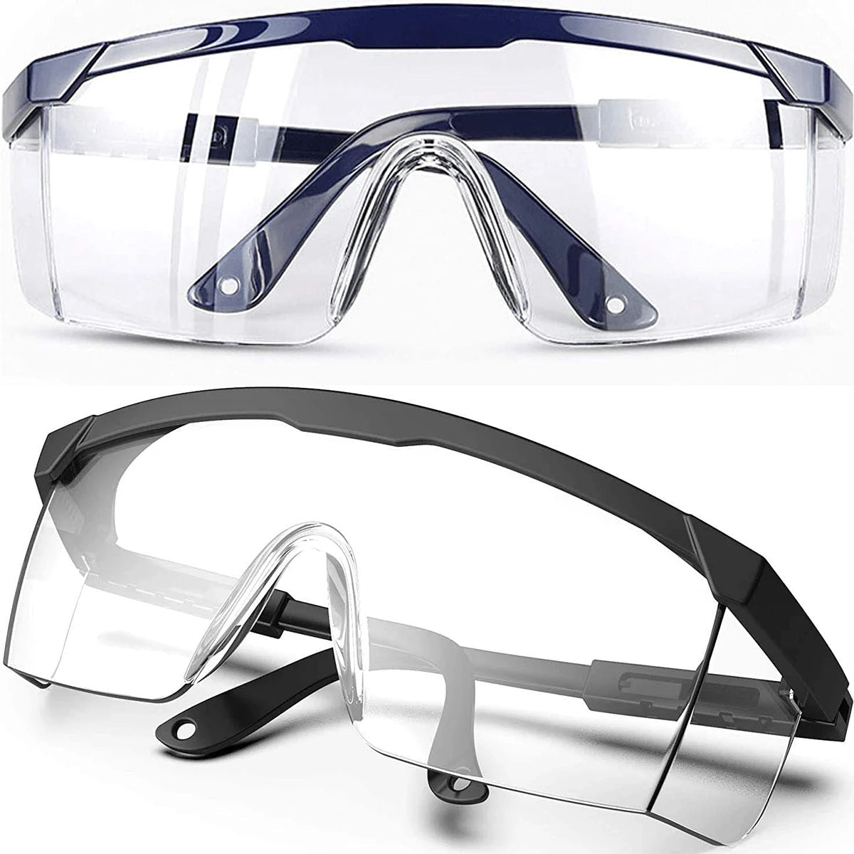 Black anti-splash safety glasses with protective lenses, suitable for lab work, industrial use, and cycling, by BACKUPMYFILESNOW.COM®.