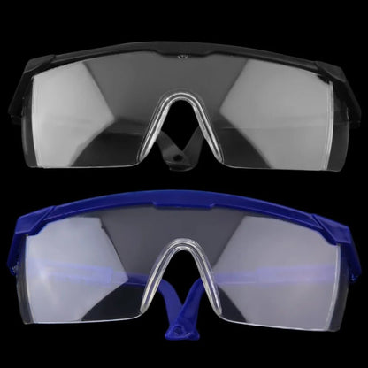 Pair of BACKUPMYFILESNOW.COM® black safety glasses with anti-splash, dust-proof protection for lab work, industrial, or cycling use.