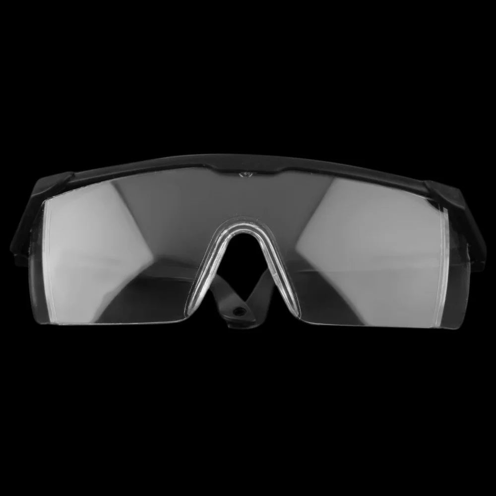 Black 2-pack anti-splash safety glasses from BACKUPMYFILESNOW.COM®, protective lab and industrial goggles for wind and dust.
