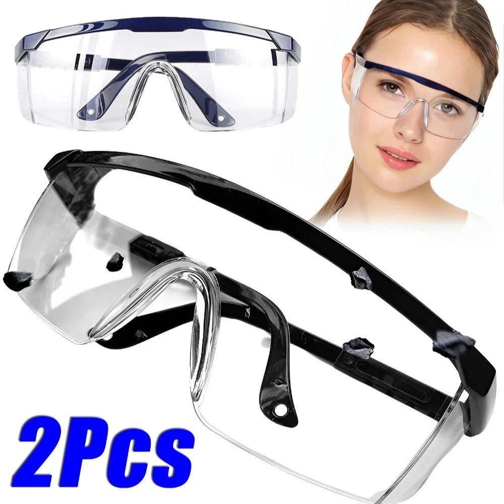 Pair of black safety goggles from BACKUPMYFILESNOW.COM® with anti-splash, dust-proof, and wind-resistant protective lenses for lab and cycling.