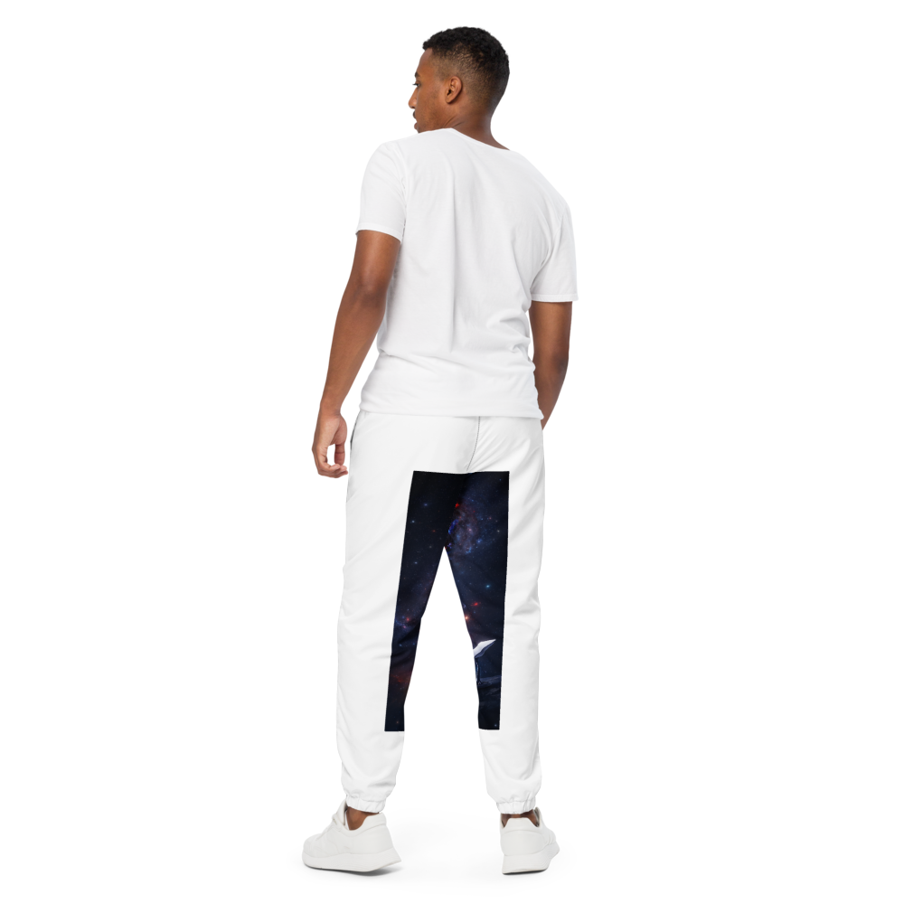 Black all-over print unisex track pants by BACKUPMYFILESNOW.COM® with comfortable fit and stylish design.