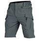 Black men's cargo shorts from BACKUPMYFILESNOW.COM®, quick-dry tactical shorts with multiple pockets, knee length for outdoor activities.