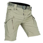 Black men's cargo shorts with multiple pockets, quick-dry tactical design, knee length for outdoor hunting and fishing activities.