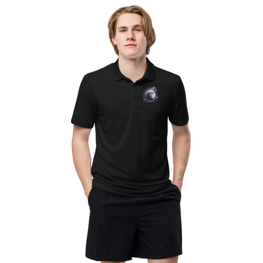 Unisex black Adidas Premium Polo Shirt with collar and logo, displayed in 2XL size, on a plain background.