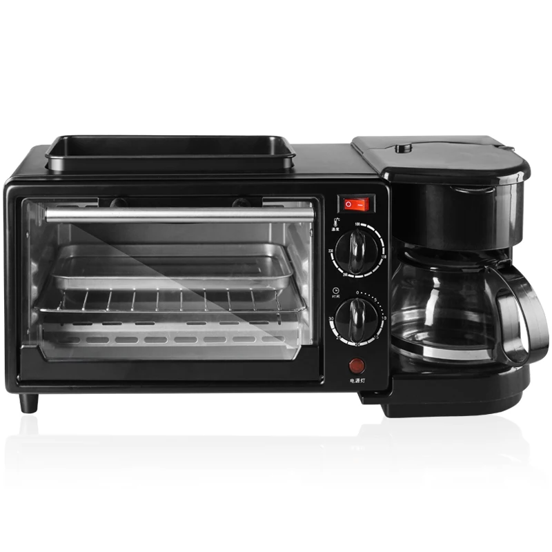 Black 3-in-1 breakfast machine with coffee maker and toaster, compact kitchen appliance from BACKUPMYFILESNOW.COM®