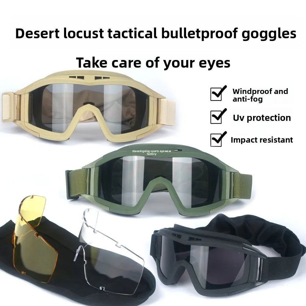 BackupMyFilesNow.com black 2026 Airsoft Tactical Goggles with 3 lenses, windproof and dustproof design for shooting and motocross safety.