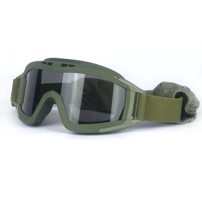 Black 2026 Airsoft tactical goggles with three lenses, windproof and dustproof, for shooting, motocross, and mountaineering safety.