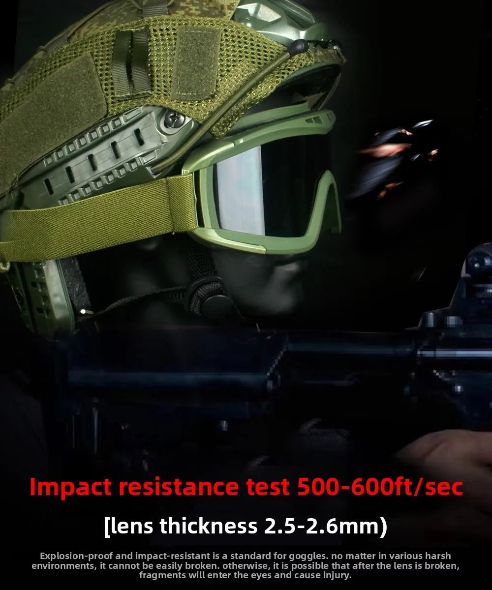 Black 2026 Airsoft tactical goggles with three lenses, windproof and dustproof design, suitable for shooting, motocross, and mountaineering.