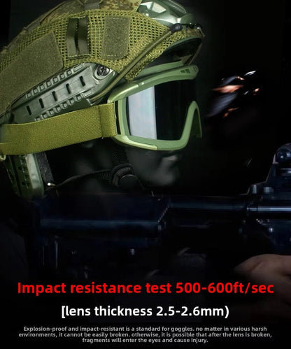 Black 2026 Airsoft tactical goggles with three lenses, windproof and dustproof design, suitable for shooting, motocross, and mountaineering.