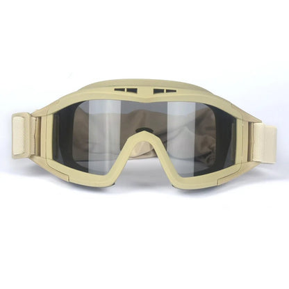 Black 2026 Airsoft tactical goggles with 3 lenses, windproof and dustproof design, ideal for shooting, motocross, and mountaineering.