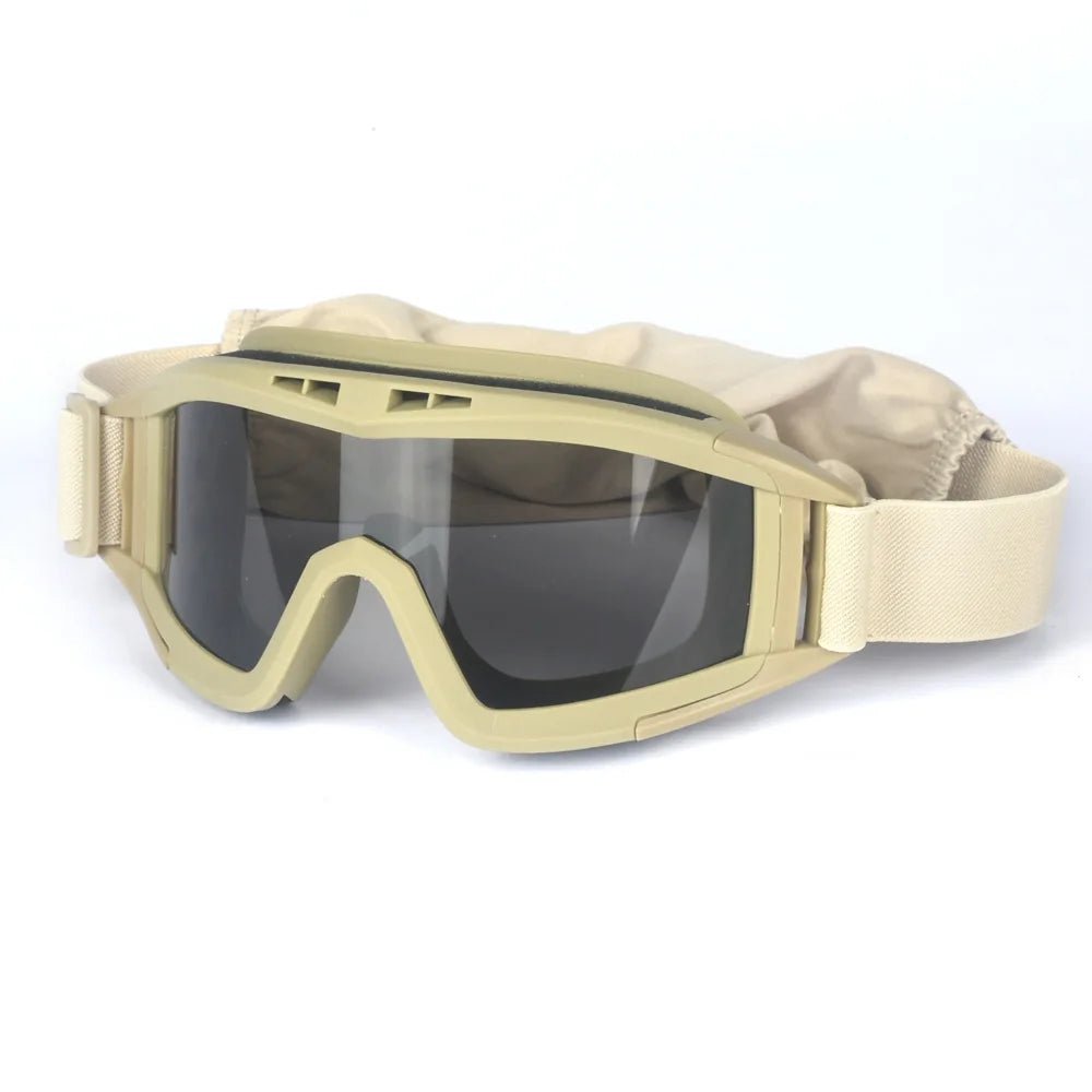 Black 2026 Airsoft Tactical Goggles with three lenses, windproof and dustproof design for shooting, motocross, and mountaineering safety.