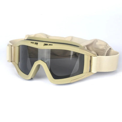 Black 2026 Airsoft Tactical Goggles with three lenses, windproof and dustproof design for shooting, motocross, and mountaineering safety.