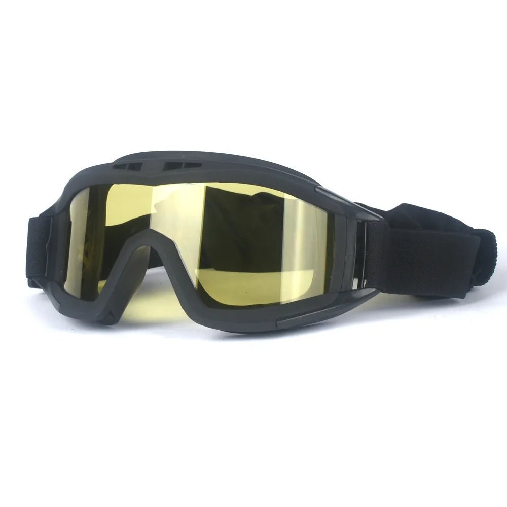 Black 2026 Airsoft tactical goggles with three lenses, windproof and dustproof design, ideal for shooting, motocross, and mountaineering.
