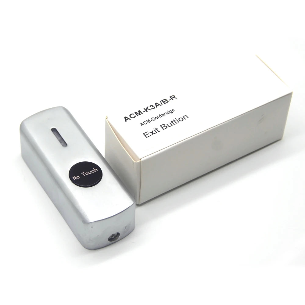 Wall-mounted zinc alloy exit button with LED light for door access control, infrared sensor, and automatic push switch.