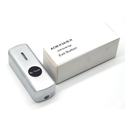 Wall-mounted zinc alloy exit button with LED light for door access control, infrared sensor, and automatic push switch.