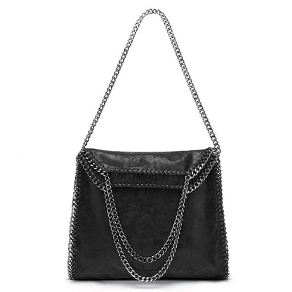 Black women's fashion handbag with chain strap, casual pocket design, large size, shoulder crossbody style, suitable for birthdays.