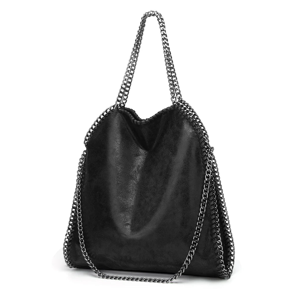 Black women's fashion handbag with chain strap, casual design, large shoulder crossbody style, portable and suitable for birthdays.