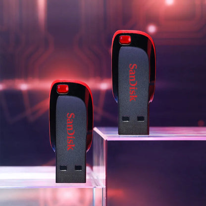 SanDisk Original USB 2.0 flash drive in black, available in 16GB, 32GB, 64GB, and 128GB, with a compact pen drive design.