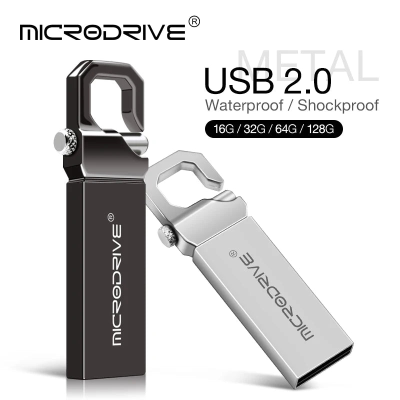Black USB flash drive with 32GB capacity and metal clip, designed for portable data storage and quick file transfer.
