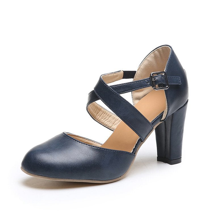 Backupmyfilesnow.com® Baotou high-heel chunky sandals with buckle strap, stylish open-toe design and supportive chunky heel.