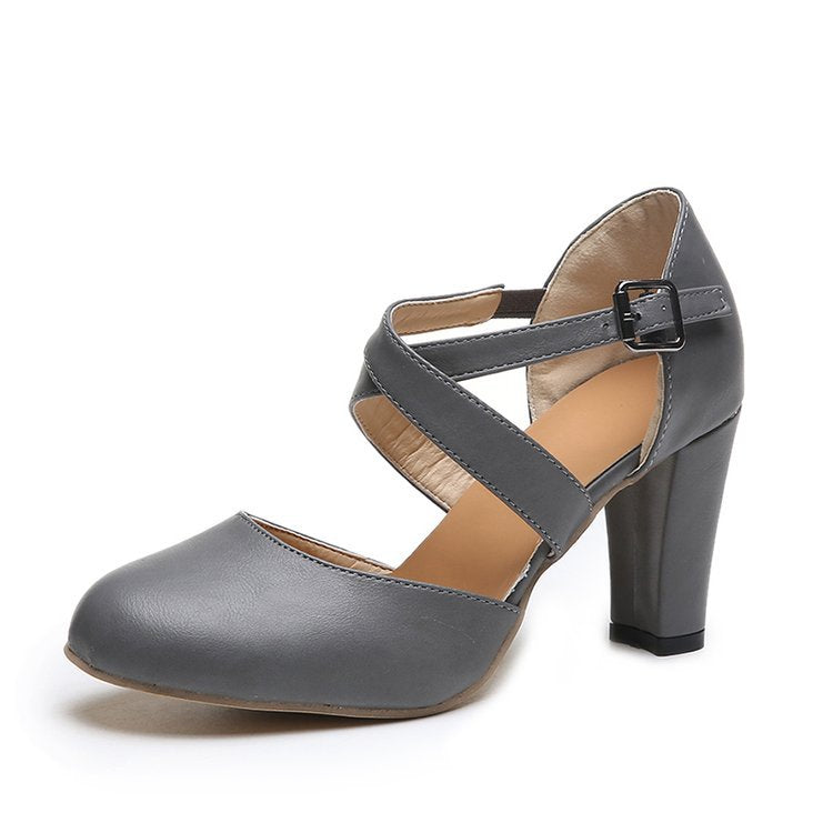 BackupMyFilesNow® Baotou high-heel chunky sandals with buckle strap, stylish open-toe footwear for women.