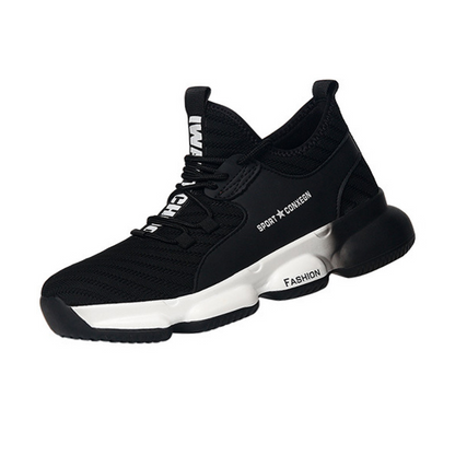 Men's safety shoes in black with protective steel toe and slip-resistant sole, designed for workplace safety and durability.