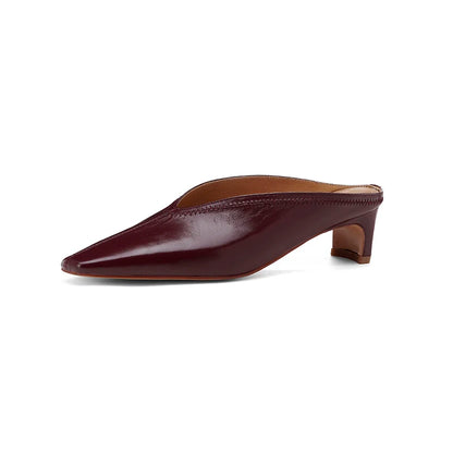 Black genuine leather women's mules with square toe and chunky heel, soft slip-on sandals perfect for summer and spring.