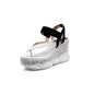 Colorful women's waterproof platform slope heel sandals with open toes and adjustable straps, designed for comfort and style.