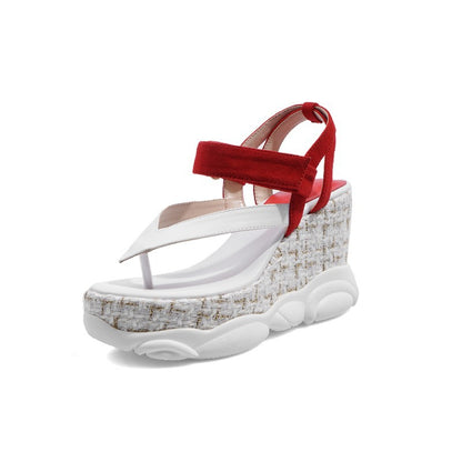 Colorful women's waterproof platform slope heel sandals from BACKUPMYFILESNOW.COM®, featuring vibrant straps and sturdy wedge sole.