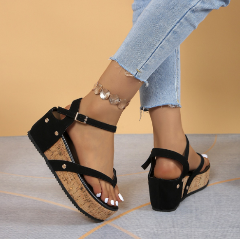 Colorful waterproof women's platform slope heel sandals with vibrant straps and sturdy sole.