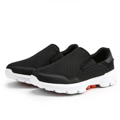 Black men's slip-on loafers by BackupMyFilesNow.com, breathable casual driving shoes with non-slip sole and large size 45.