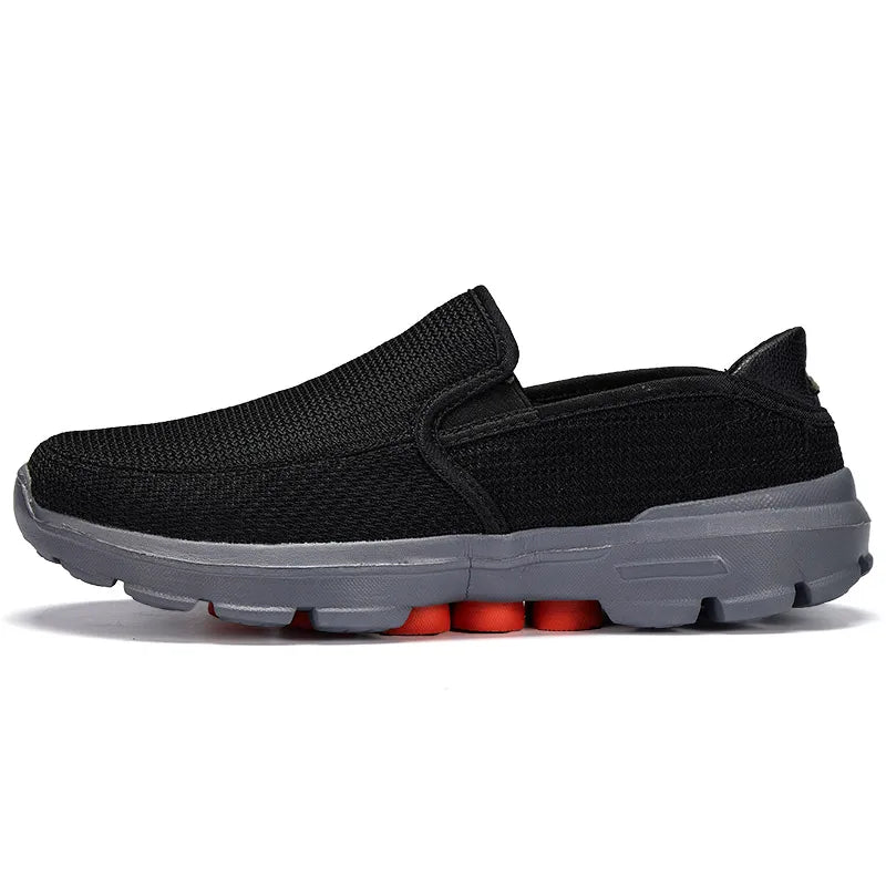 Black men’s slip-on loafers from BackupMyFilesNow, breathable casual driving shoes with non-slip soles, available in size 45.