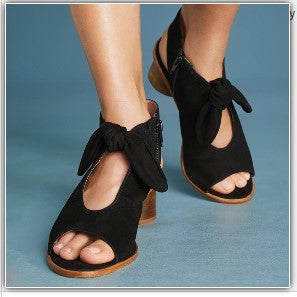 Frosted fish mouth bow high heels from BACKUPMYFILESNOW.COM® featuring thick heels and elegant bow detail.