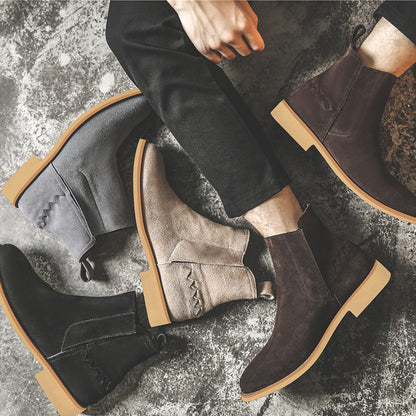 Men's mid-cut British leather Martin boots with sturdy soles and classic design, crafted by BACKUPMYFILESNOW.COM®.