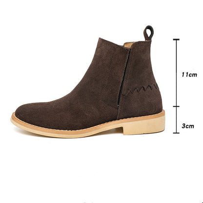 Men's mid-cut British leather Martin boots in dark brown, featuring sturdy soles and classic lace-up design.