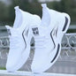 Black men's slip-on fashion sneakers, breathable sport running shoes for gym, training, walking, tennis, and non-slip workouts.