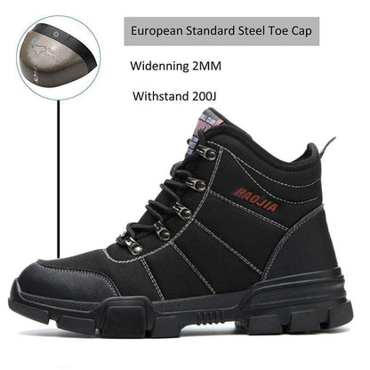 Black SUADEEX steel safety shoes by BackupMyFilesNow.com designed for protection and comfort, shown in a close-up image.
