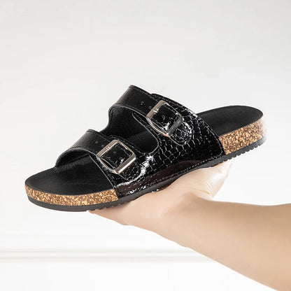 Black men's summer sandals with double buckles, casual beach style, breathable and anti-odor, business look by BACKUPMYFILESNOW.COM®.