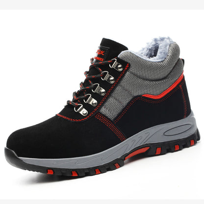 Black breathable non-slip wear-resistant safety shoes from BackupMyFilesNow.com with velvet finish and sturdy sole for workplace safety.