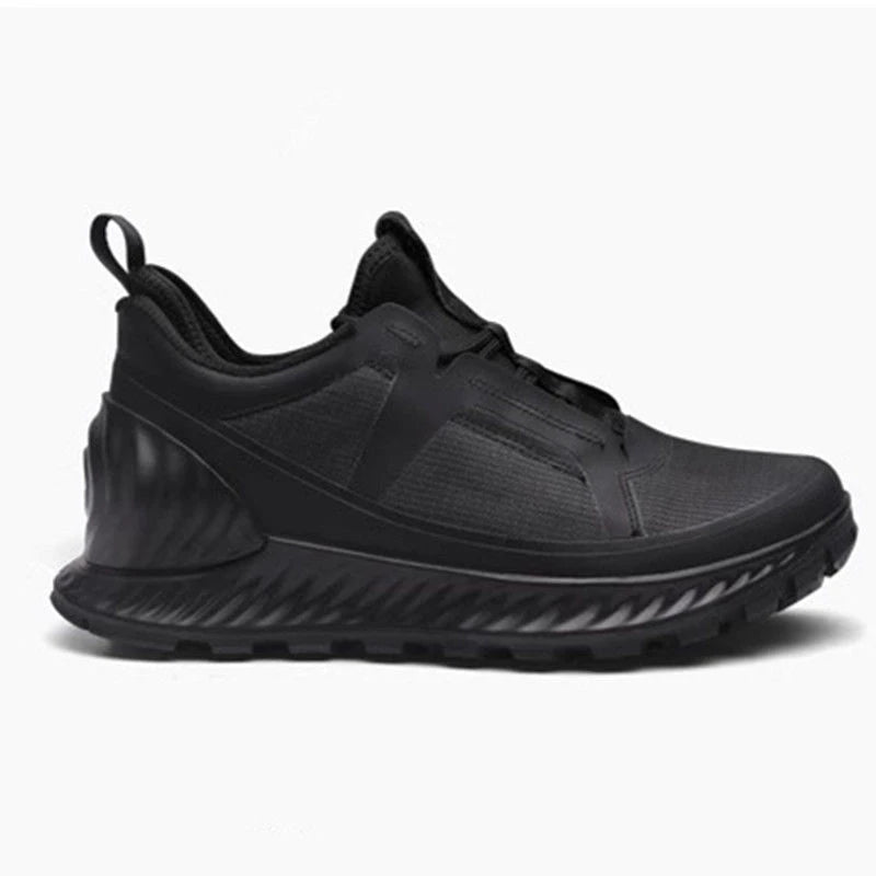 Black men's lightweight outdoor running shoes by BackupMyFilesNow.com, ideal for hiking, mountain climbing, camping, and outdoor activities.