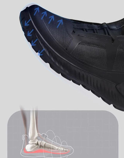Black lightweight outdoor running shoes for men, designed for hiking, mountain climbing, camping, and hunting by BackupMyFilesNow.com