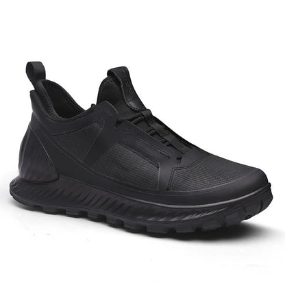 Black men's lightweight outdoor running shoes with a trendy natural luxury design, suitable for hiking, mountain climbing, and camping.