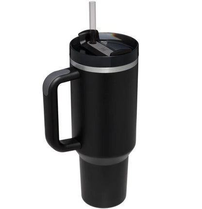 Black 40oz stainless steel car straw cup from BACKUPMYFILESNOW.COM® with a spill-proof lid and durable design for on-the-go hydration.