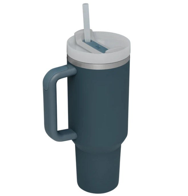 Black 40oz stainless steel car straw cup by BACKUPMYFILESNOW.COM®, featuring a durable design and built-in straw for on-the-go hydration.