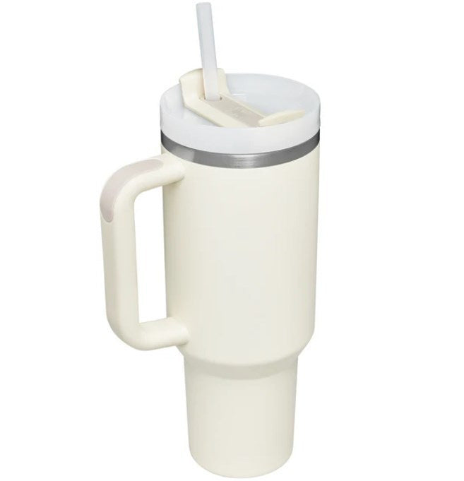 Black 40oz stainless steel car straw cup by BACKUPMYFILESNOW.COM® with a spill-proof lid and durable travel design.