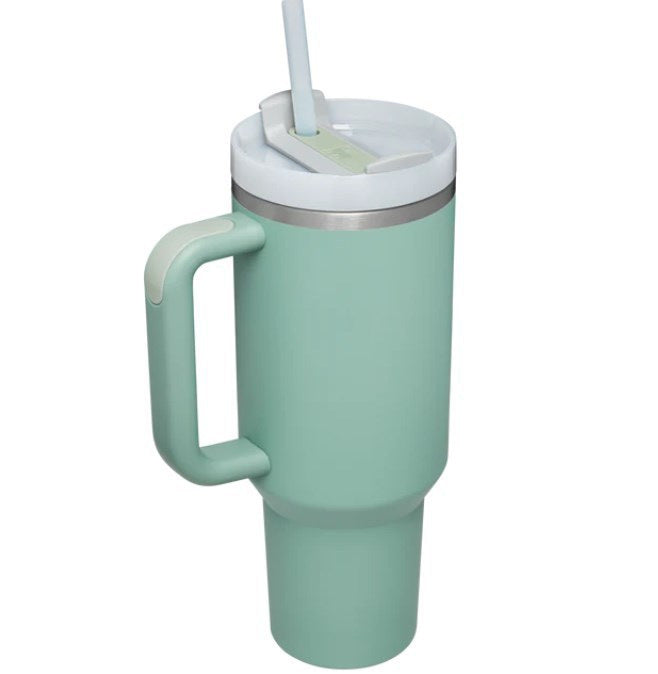 Black 40oz stainless steel car straw cup by BACKUPMYFILESNOW.COM® with a spill-proof lid and reusable straw for travel and daily use.