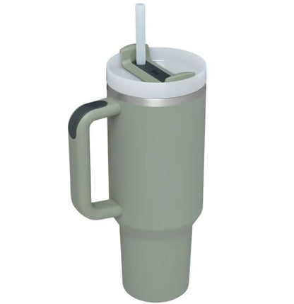 Black 40oz stainless steel car straw cup by BACKUPMYFILESNOW.COM® with a spill-proof lid and reusable design for on-the-go hydration.