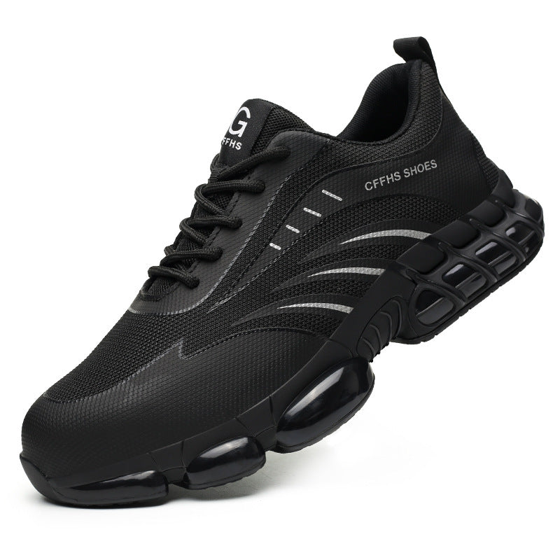 Black Popcorn Sole Safety Shoes for protective footwear by BackupMyFilesNow.com, featuring durable soles and safety features.