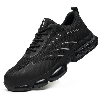 Black Popcorn Sole Safety Shoes for protective footwear by BackupMyFilesNow.com, featuring durable popcorn sole design.